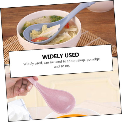 4pcs Long Handle Soup Spoons Ergonomic Food Serving and Rice Spoons for Porridge Hot Pot and More Blue Green Beige Pink Lightweight Easy to Clean for Kitchen Use