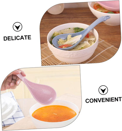 4pcs Long Handle Soup Spoons Ergonomic Food Serving and Rice Spoons for Porridge Hot Pot and More Blue Green Beige Pink Lightweight Easy to Clean for Kitchen Use