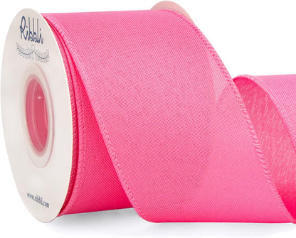 Pink Linen Wired Ribbon, 2-1/2 Inch x 10 Yard, Pink Burlap Wired Ribbon for Easter Wreaths, Big Bows, Gift Wrapping, Christmas Tree Decoration