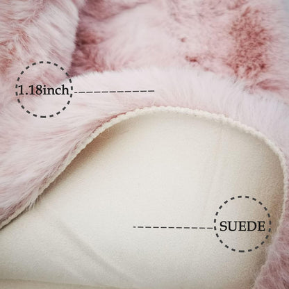 Ultra Soft Faux Rabbit Fur Rug 5x8, Machine Washable Area Rugs for Bedroom Fluffy Rugs for Living Room, No-Shedding Carpet Sheepskin Rug Pink