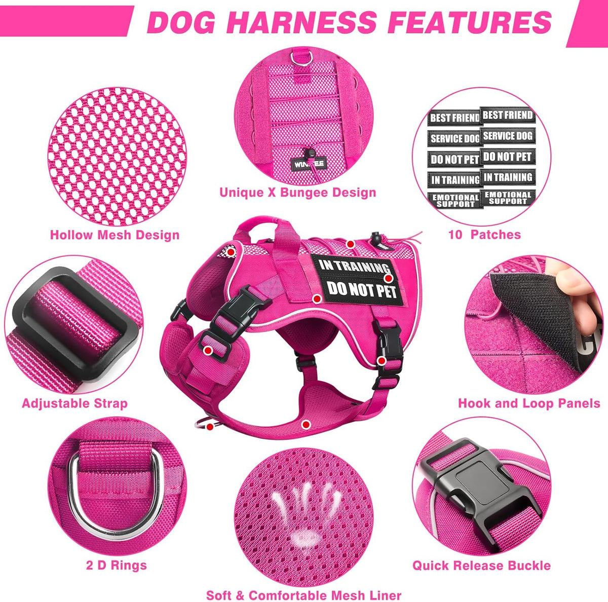 Service Dog in Training Mesh Harness with 10 Removale Pet Patches