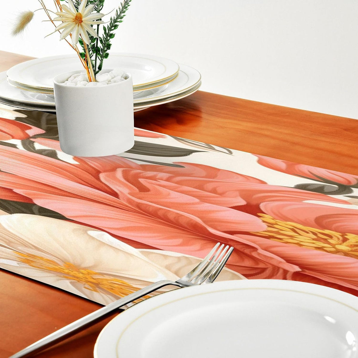 Peach Floral Table Runner 18 x 72 Inch Long Kitchen Dining Table Runners Farmhouse Rustic Table Runners for Wedding Banquet Party Decoration