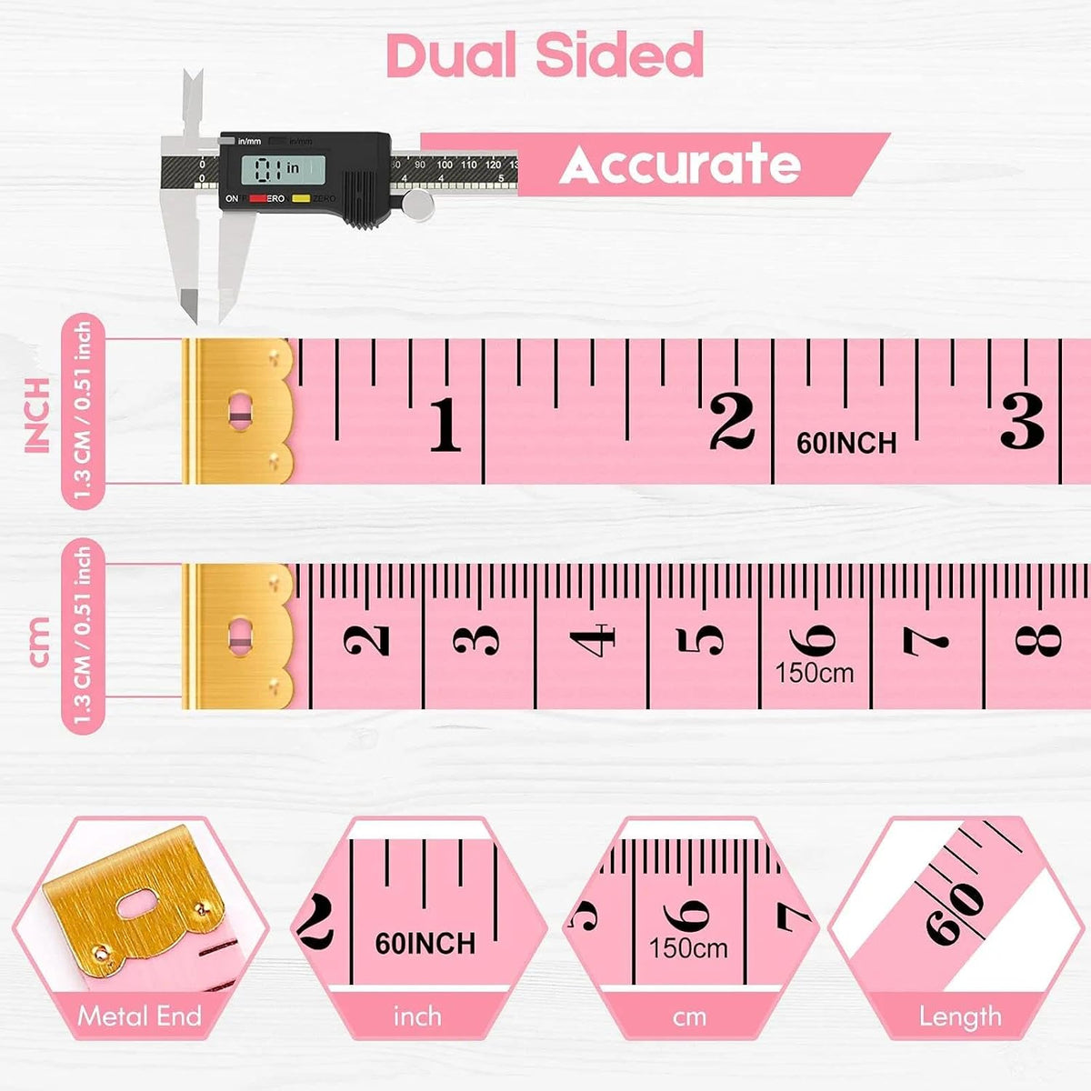 iBayam Soft Tape Measure 60" Double Scale Body & Sewing Tape, 5-Pack
