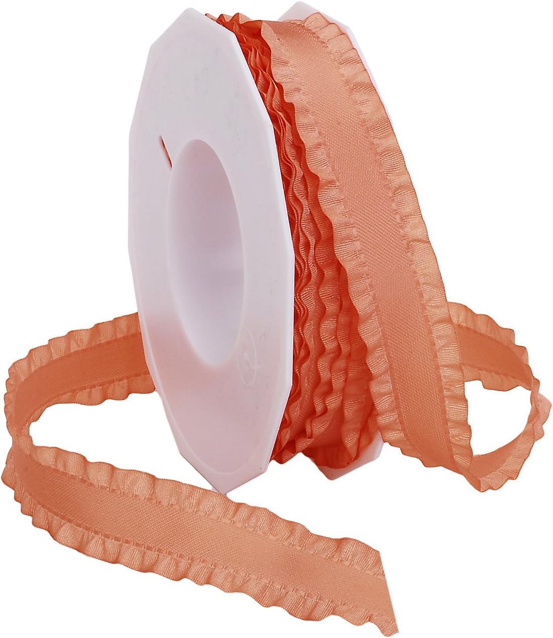 Double Ruffle Ribbons for Wedding Bridal Shower Décor, Gift Wrapping, Birthday, Sewing and Crafts, 7/8-Inch by 16.5-Yard, Peach