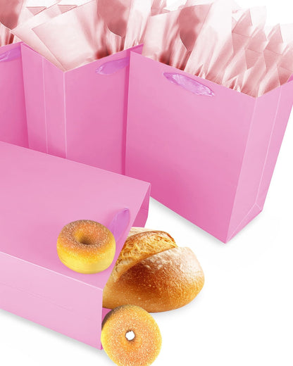 10PCS Pink Mini Gift Bags with Tissue Paper Handles 6.3"x4.7"x2.4" Small Size Present Party Favor Bags（Tissue Paper ）