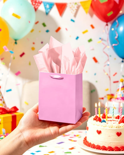 10PCS Pink Mini Gift Bags with Tissue Paper Handles 6.3"x4.7"x2.4" Small Size Present Party Favor Bags（Tissue Paper ）