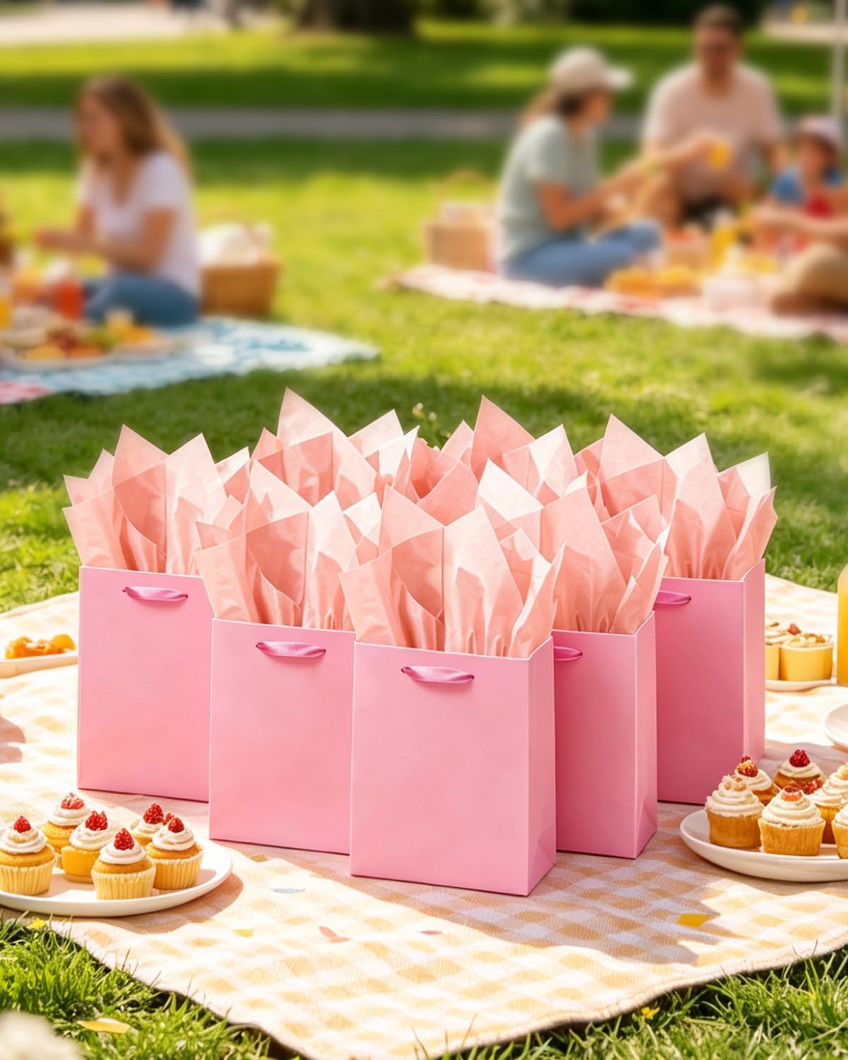 10PCS Pink Mini Gift Bags with Tissue Paper Handles 6.3"x4.7"x2.4" Small Size Present Party Favor Bags（Tissue Paper ）