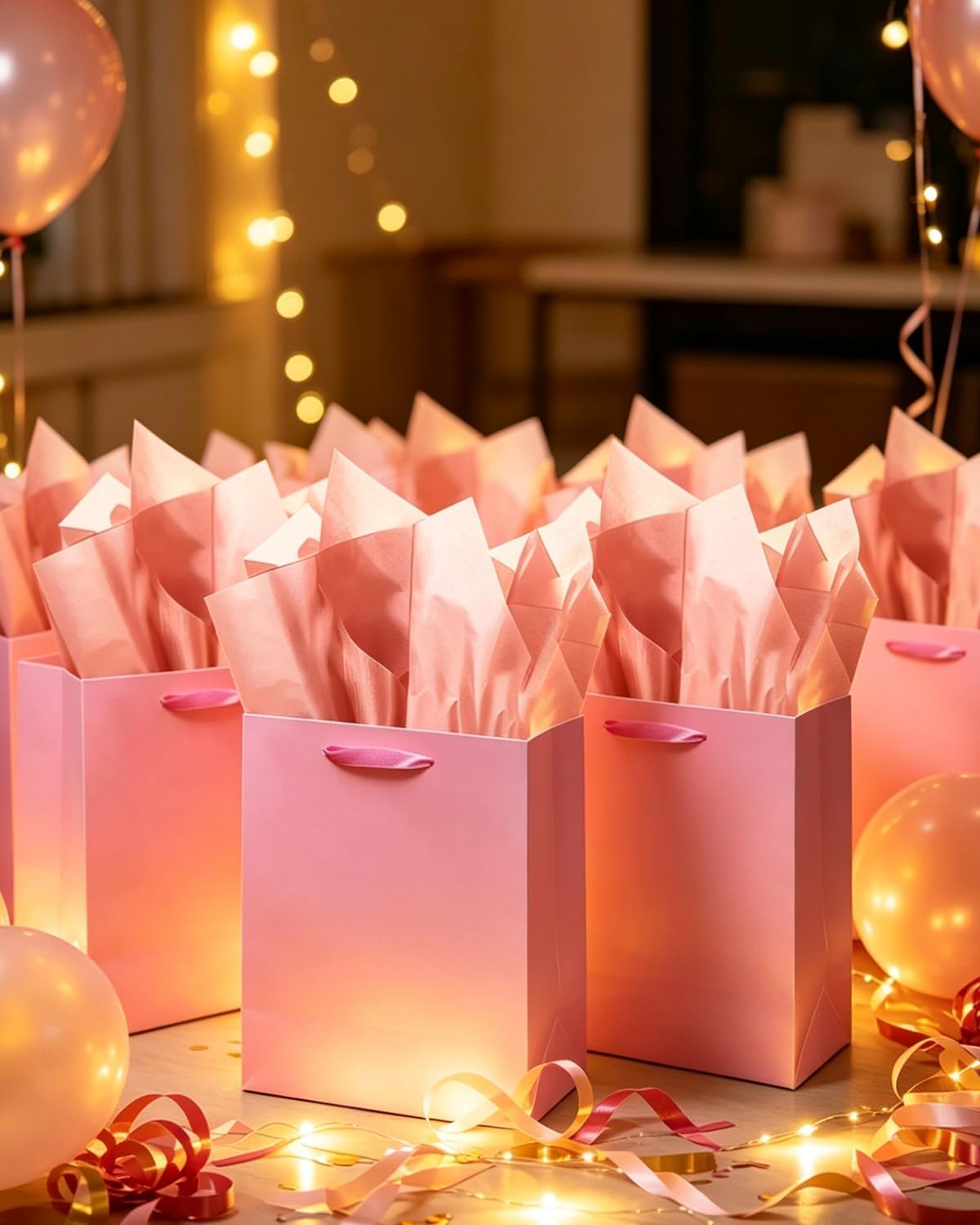 10PCS Pink Mini Gift Bags with Tissue Paper Handles 6.3"x4.7"x2.4" Small Size Present Party Favor Bags（Tissue Paper ）