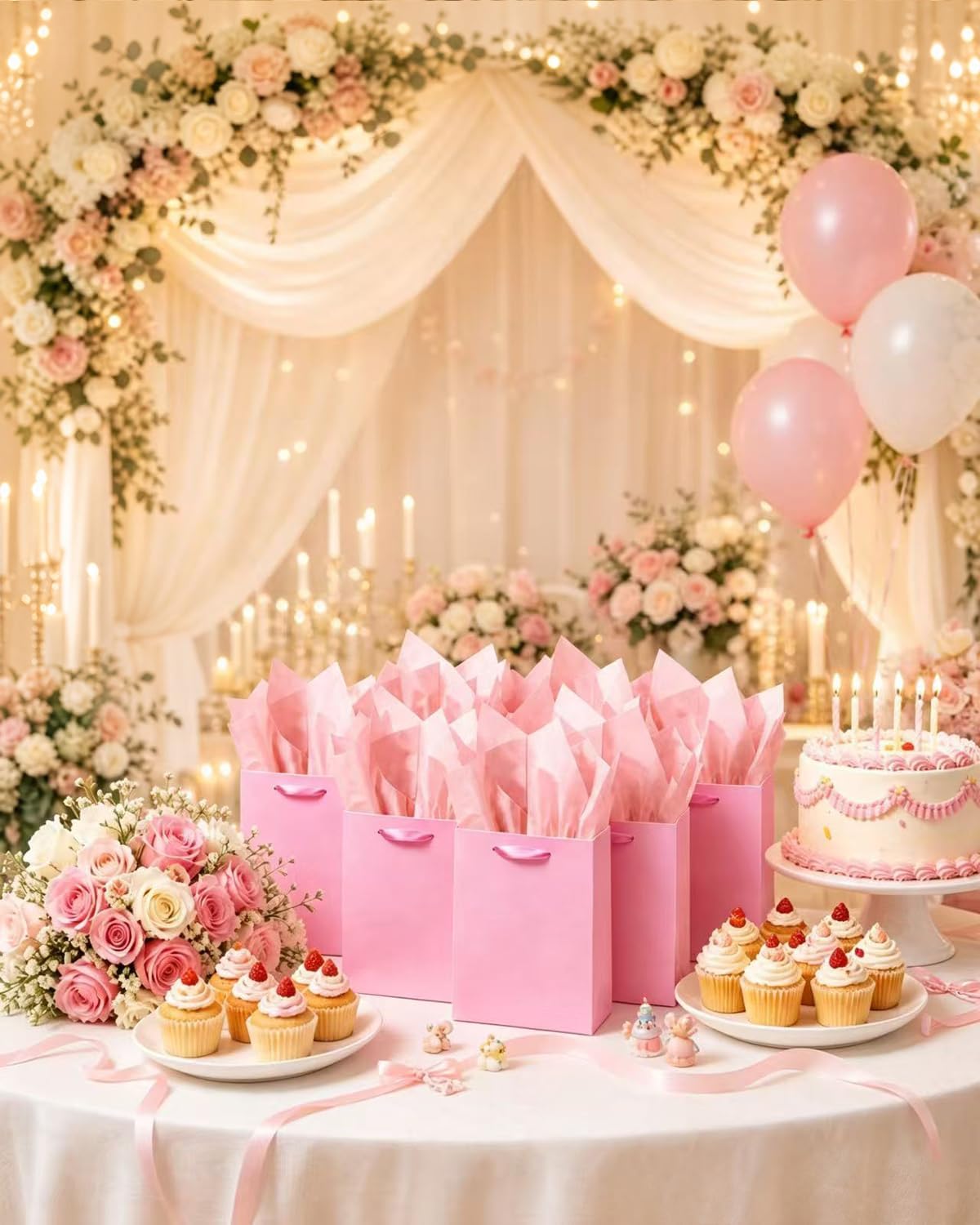 10PCS Pink Mini Gift Bags with Tissue Paper Handles 6.3"x4.7"x2.4" Small Size Present Party Favor Bags（Tissue Paper ）