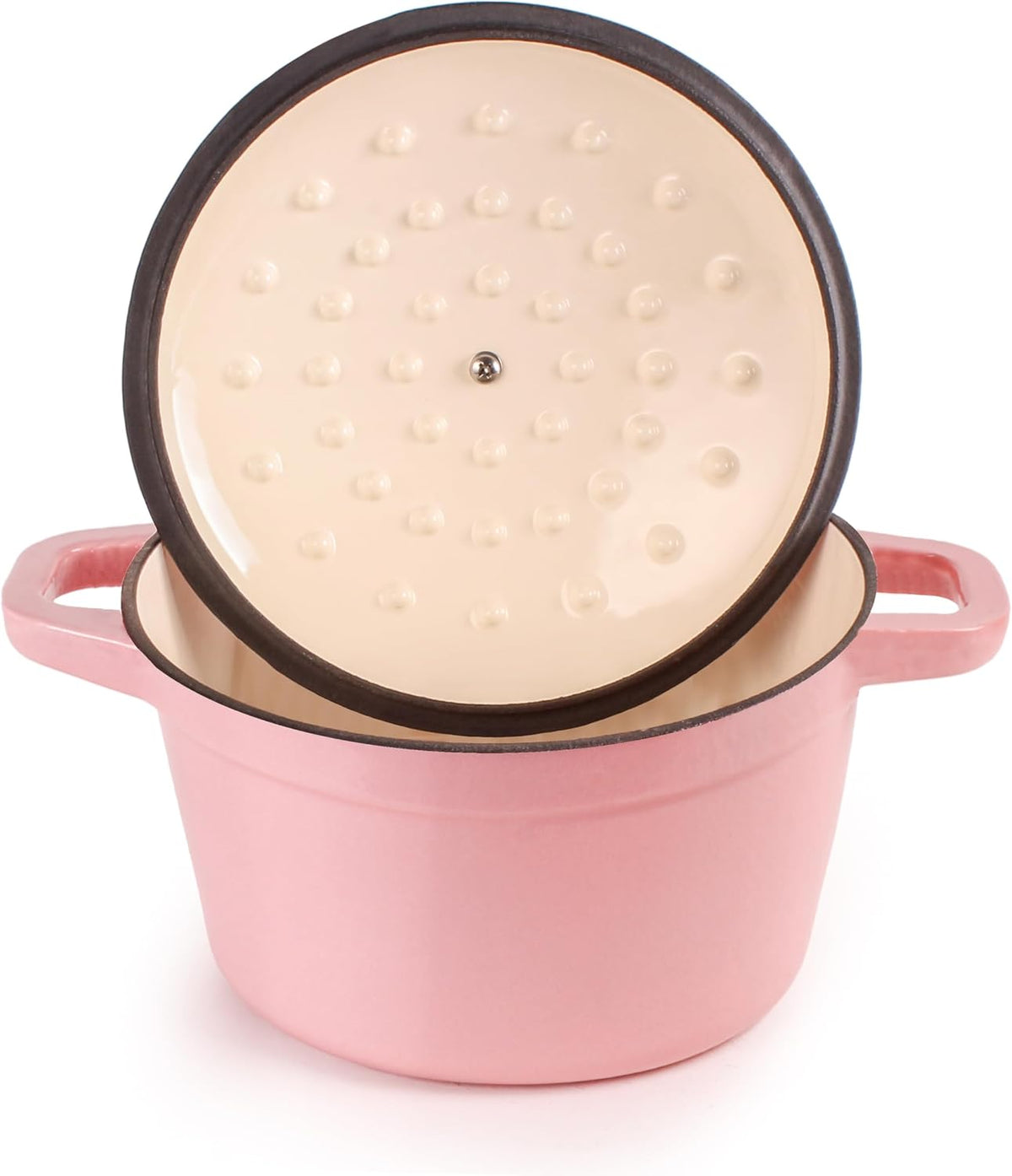 3Pc Pink Enameled Cast Iron Cookware Set With Matching Lid