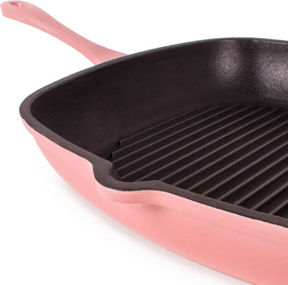3Pc Pink Enameled Cast Iron Cookware Set With Matching Lid