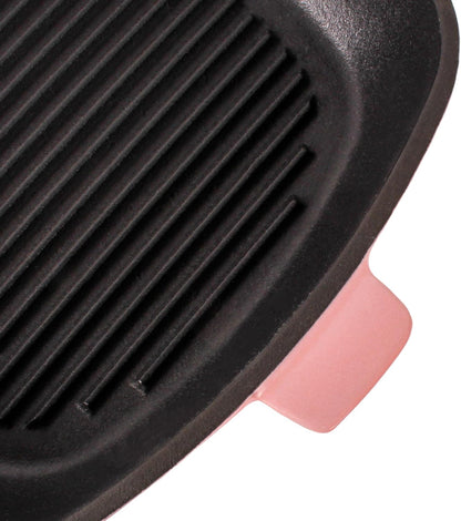 3Pc Pink Enameled Cast Iron Cookware Set With Matching Lid