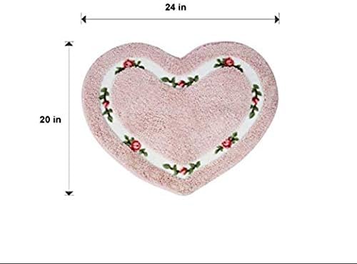 Pretty Floral Rose Heart Shape Bathroom Mat ，Super Soft Pink Shaggy Rug Floor Decoration Carpet，Great for Kitchen,Living Room,Toilet