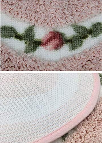 Pretty Floral Rose Heart Shape Bathroom Mat ，Super Soft Pink Shaggy Rug Floor Decoration Carpet，Great for Kitchen,Living Room,Toilet