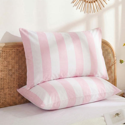 Queen Size Pillowcases, 100% Cotton Pillow Cases, Pink and White Striped Pillowcases, Luxury Linen Like Pillowcase, Soft Breathable Wide Stripe Pillow Covers, Set of 2