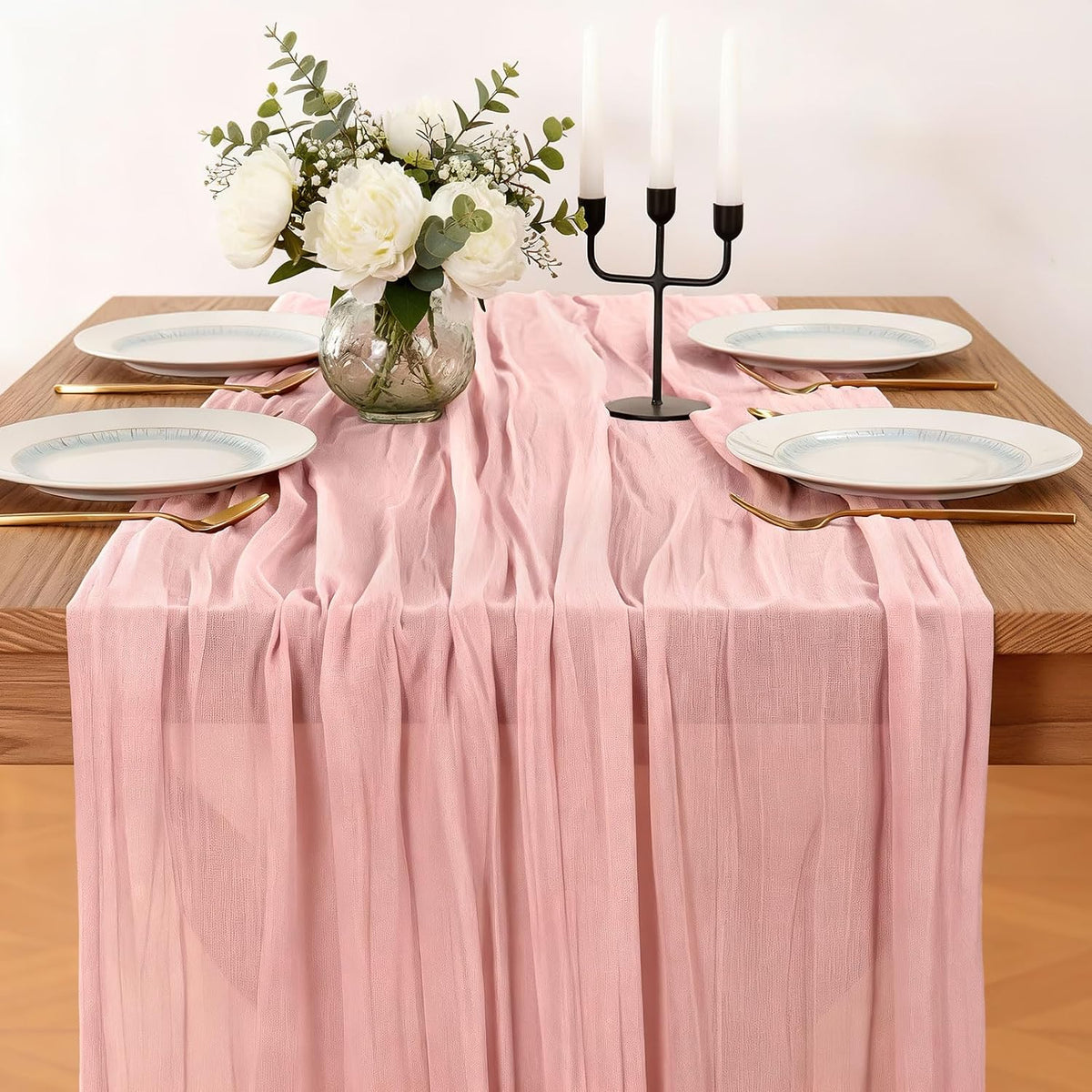 Cheesecloth Table Runner, 120 Inch 10 FT, Dusty Pink
