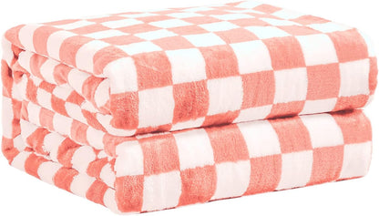Checkered Flannel Fleece Throw Blanket Soft Cozy Checkerboard Grid Print Chessboard Gingham Pattern Blankets for Bed Couch Sofa, 50"x60", Pink