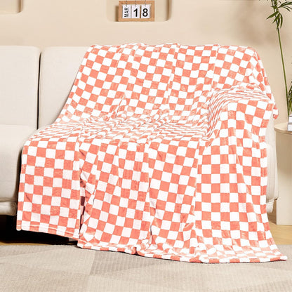 Checkered Flannel Fleece Throw Blanket Soft Cozy Checkerboard Grid Print Chessboard Gingham Pattern Blankets for Bed Couch Sofa, 50"x60", Pink