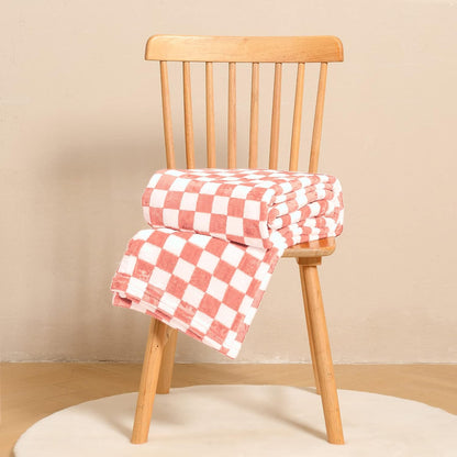 Checkered Flannel Fleece Throw Blanket Soft Cozy Checkerboard Grid Print Chessboard Gingham Pattern Blankets for Bed Couch Sofa, 50"x60", Pink