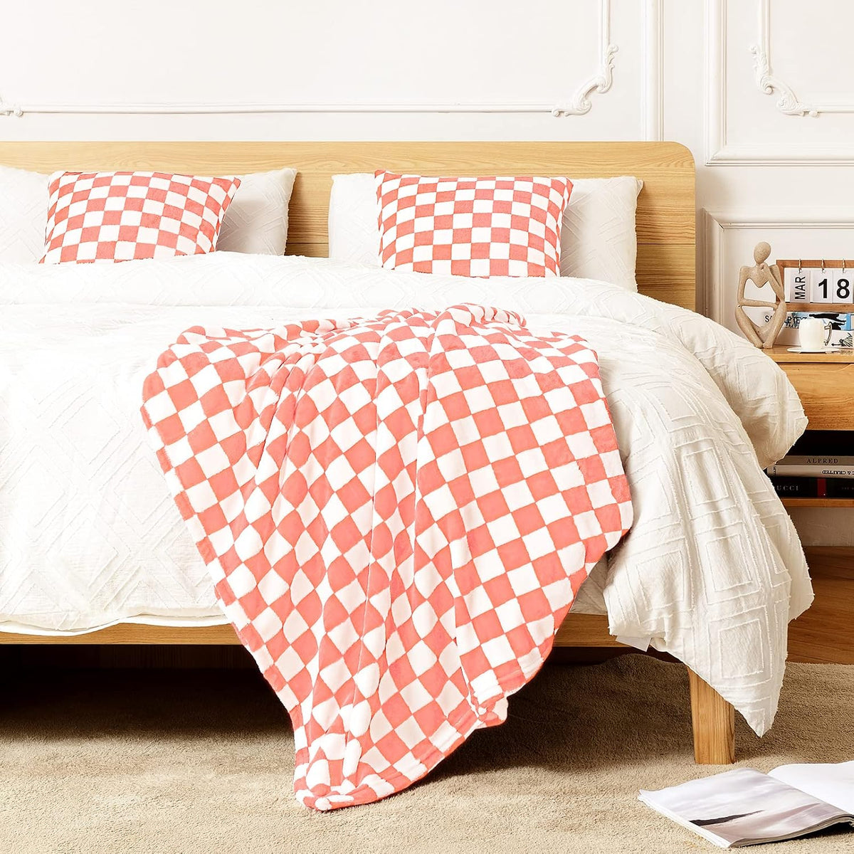 Checkered Flannel Fleece Throw Blanket Soft Cozy Checkerboard Grid Print Chessboard Gingham Pattern Blankets for Bed Couch Sofa, 50"x60", Pink
