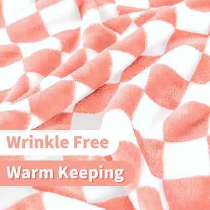 Checkered Flannel Fleece Throw Blanket Soft Cozy Checkerboard Grid Print Chessboard Gingham Pattern Blankets for Bed Couch Sofa, 50"x60", Pink