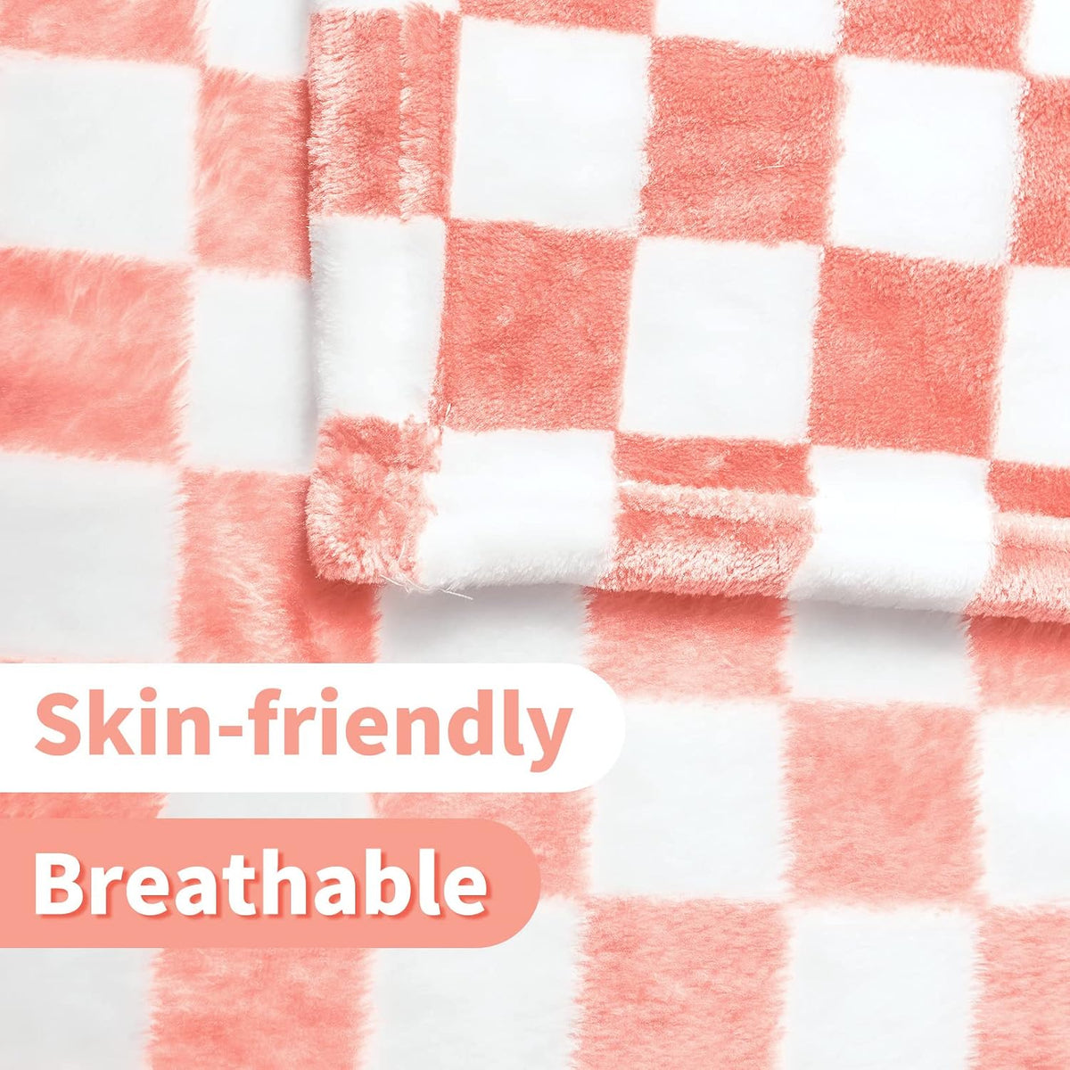 Checkered Flannel Fleece Throw Blanket Soft Cozy Checkerboard Grid Print Chessboard Gingham Pattern Blankets for Bed Couch Sofa, 50"x60", Pink