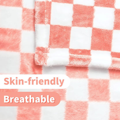 Checkered Flannel Fleece Throw Blanket Soft Cozy Checkerboard Grid Print Chessboard Gingham Pattern Blankets for Bed Couch Sofa, 50"x60", Pink