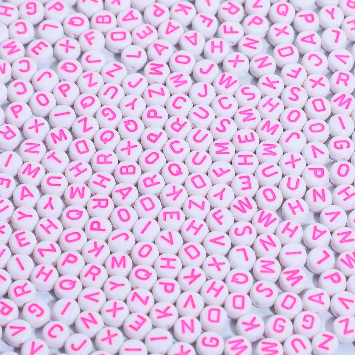 Pink Letter Beads Alphabet Letters White Round Bead, 4x7mm 1200pcs, Pink Beads for Bracelets Friendship Bracelets Making Kit Beads with Box