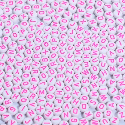 Pink Letter Beads Alphabet Letters White Round Bead, 4x7mm 1200pcs, Pink Beads for Bracelets Friendship Bracelets Making Kit Beads with Box