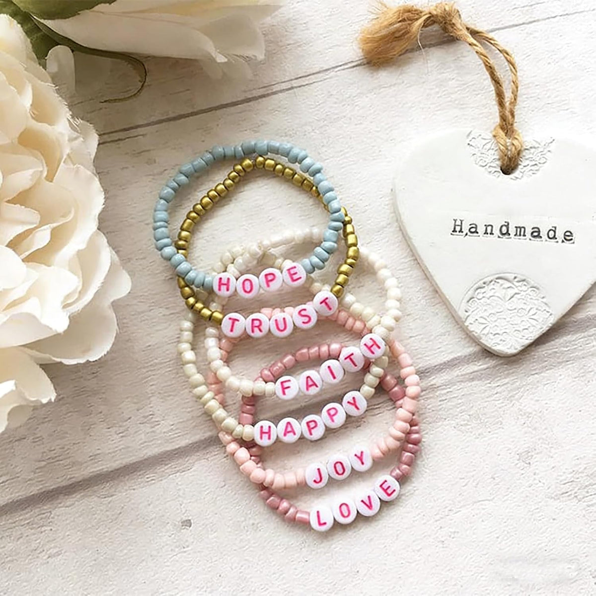 Pink Letter Beads Alphabet Letters White Round Bead, 4x7mm 1200pcs, Pink Beads for Bracelets Friendship Bracelets Making Kit Beads with Box