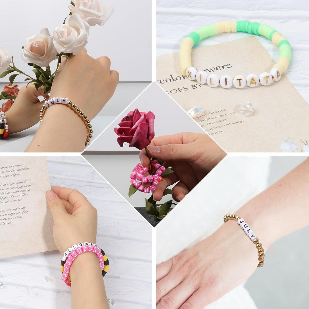 Pink Letter Beads Alphabet Letters White Round Bead, 4x7mm 1200pcs, Pink Beads for Bracelets Friendship Bracelets Making Kit Beads with Box
