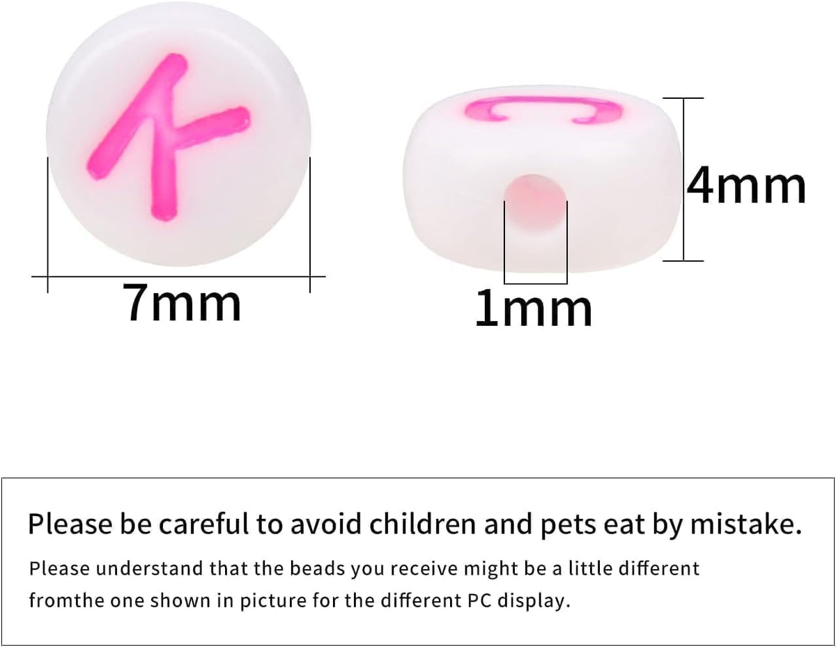 Pink Letter Beads Alphabet Letters White Round Bead, 4x7mm 1200pcs, Pink Beads for Bracelets Friendship Bracelets Making Kit Beads with Box