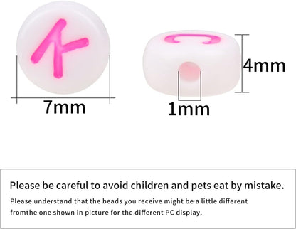 Pink Letter Beads Alphabet Letters White Round Bead, 4x7mm 1200pcs, Pink Beads for Bracelets Friendship Bracelets Making Kit Beads with Box