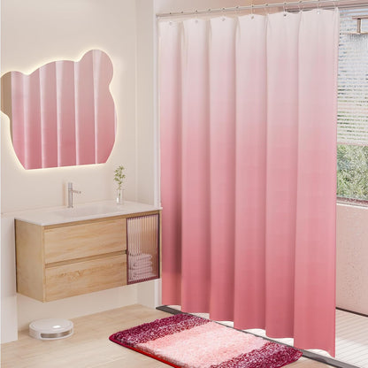 15 Pcs Shower Curtain Set Pink Bathroom Sets with Shower Curtain and Rugs Ombre Waterproof Thicken Waffle Shower Curtain with 2 Piece Non-Slip Luxury Bathroom Rugs and 12 Hooks for Bathroom Decor