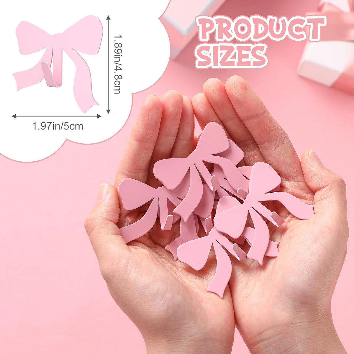 6 Pcs Pink Bow Decorative Wall Hooks Metal Strong Adhesive Wall Door Hanger Coquette Room Decor Cute Towel Coat Hooks Preppy Hanging Decor for Home Kitchen Bathroom Office