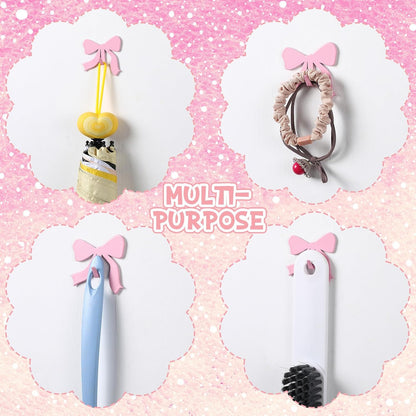 6 Pcs Pink Bow Decorative Wall Hooks Metal Strong Adhesive Wall Door Hanger Coquette Room Decor Cute Towel Coat Hooks Preppy Hanging Decor for Home Kitchen Bathroom Office