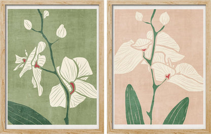 Poster Set Pastel Watercolor Green & Pink Daisy Cherry Blossom Flower Floral Botanical Illustrations Modern Art Pop Art Multicolor Nature Wilderness for Bedroom - 11"x14"x 2