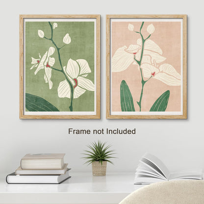 Poster Set Pastel Watercolor Green & Pink Daisy Cherry Blossom Flower Floral Botanical Illustrations Modern Art Pop Art Multicolor Nature Wilderness for Bedroom - 11"x14"x 2