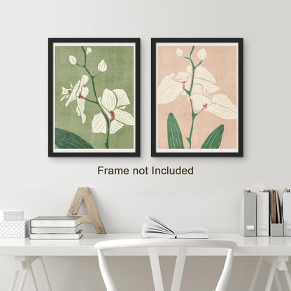 Poster Set Pastel Watercolor Green & Pink Daisy Cherry Blossom Flower Floral Botanical Illustrations Modern Art Pop Art Multicolor Nature Wilderness for Bedroom - 11"x14"x 2