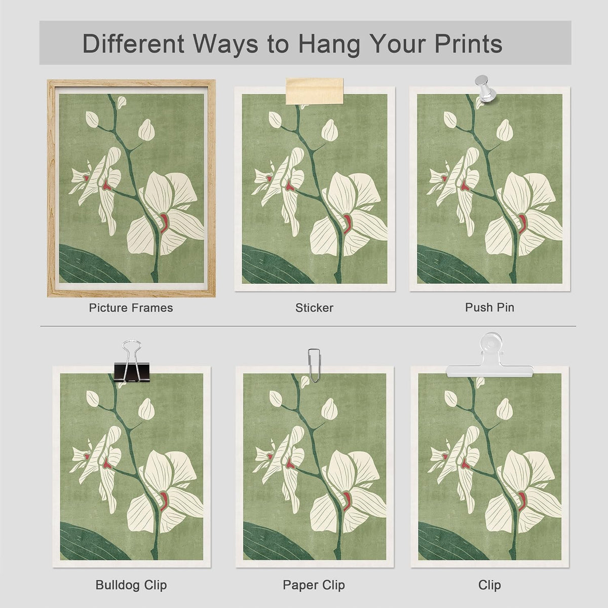 Poster Set Pastel Watercolor Green & Pink Daisy Cherry Blossom Flower Floral Botanical Illustrations Modern Art Pop Art Multicolor Nature Wilderness for Bedroom - 11"x14"x 2