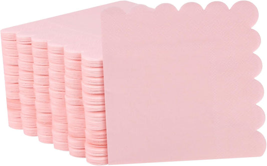 Luxshiny 150pcs Pink Scalloped Edges Lunch Napkins Bulk Neutral Disposable Paper Napkins for Wedding Birthday Party Supplies
