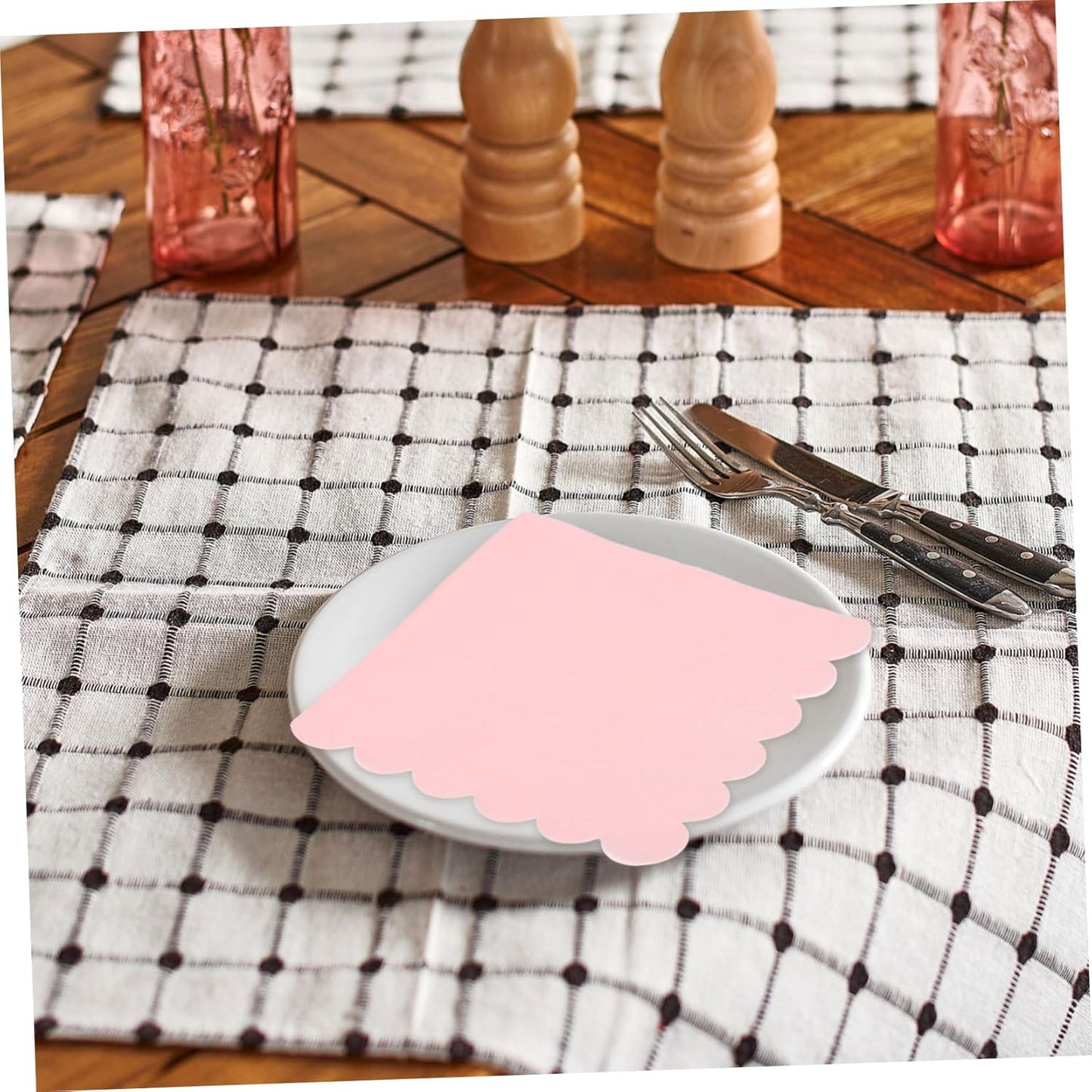Luxshiny 150pcs Pink Scalloped Edges Lunch Napkins Bulk Neutral Disposable Paper Napkins for Wedding Birthday Party Supplies