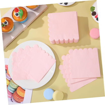 Luxshiny 150pcs Pink Scalloped Edges Lunch Napkins Bulk Neutral Disposable Paper Napkins for Wedding Birthday Party Supplies