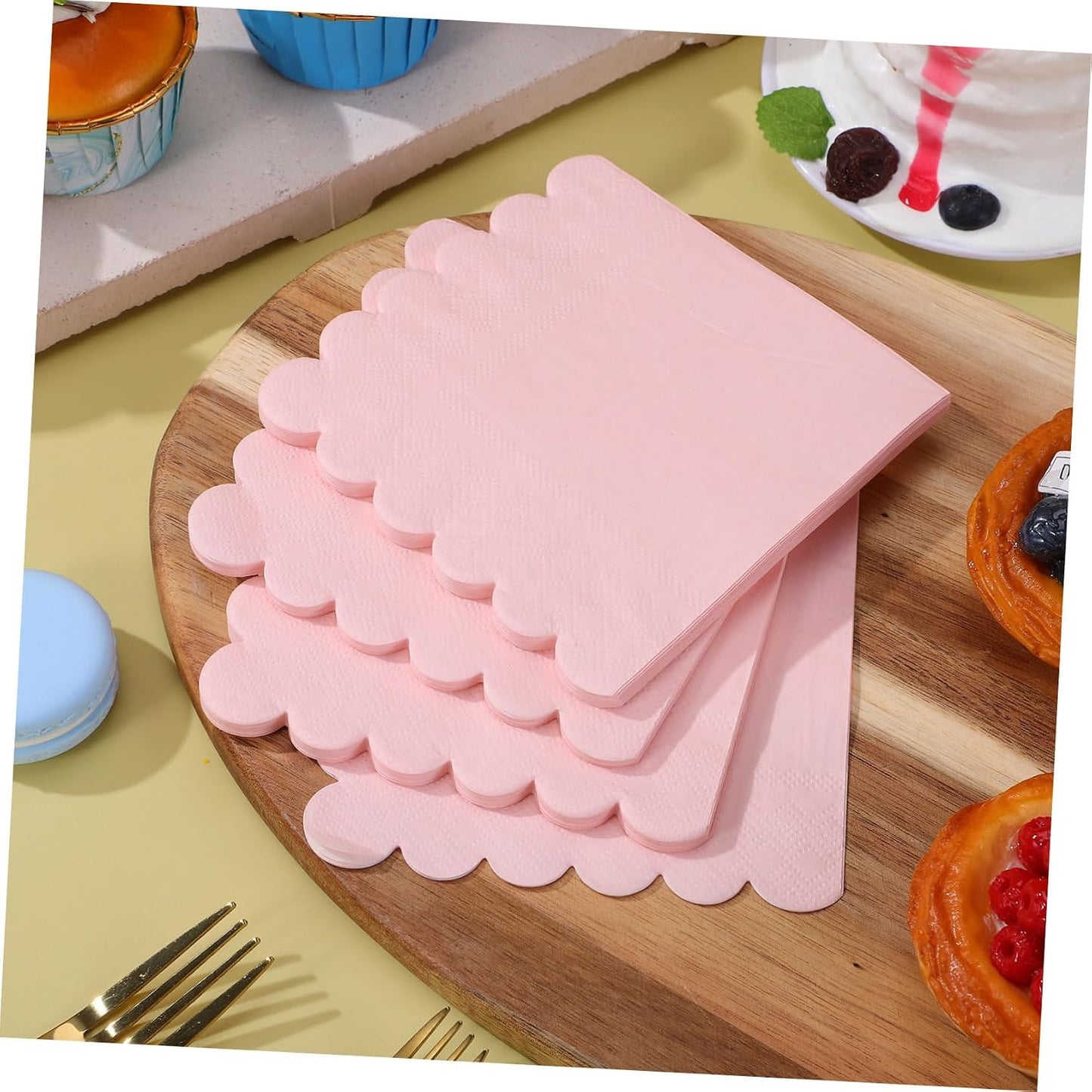 Luxshiny 150pcs Pink Scalloped Edges Lunch Napkins Bulk Neutral Disposable Paper Napkins for Wedding Birthday Party Supplies