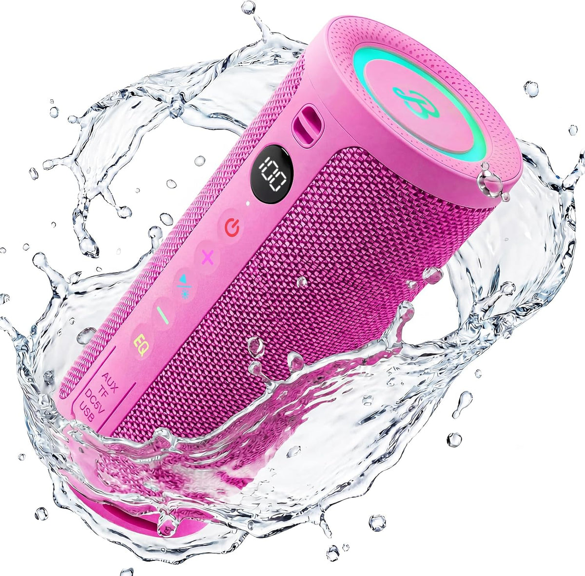 Roar 3 Portable Bluetooth Speaker,20W Powerful Sound with JIKE Bass,IPX6 Waterproof,24H Playtime,Bluetooth 5.4,RGB Lights,Wireless TWS Pairing,Outdoor for Camping and Beach (Pink)