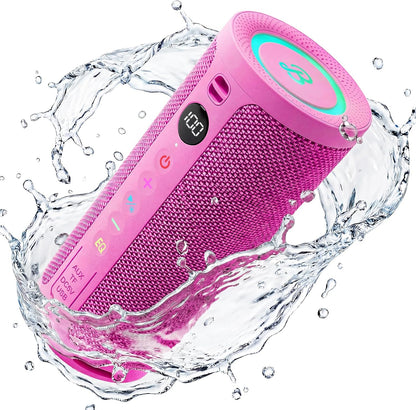 Roar 3 Portable Bluetooth Speaker,20W Powerful Sound with JIKE Bass,IPX6 Waterproof,24H Playtime,Bluetooth 5.4,RGB Lights,Wireless TWS Pairing,Outdoor for Camping and Beach (Pink)