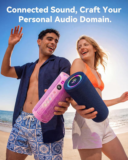 Roar 3 Portable Bluetooth Speaker,20W Powerful Sound with JIKE Bass,IPX6 Waterproof,24H Playtime,Bluetooth 5.4,RGB Lights,Wireless TWS Pairing,Outdoor for Camping and Beach (Pink)