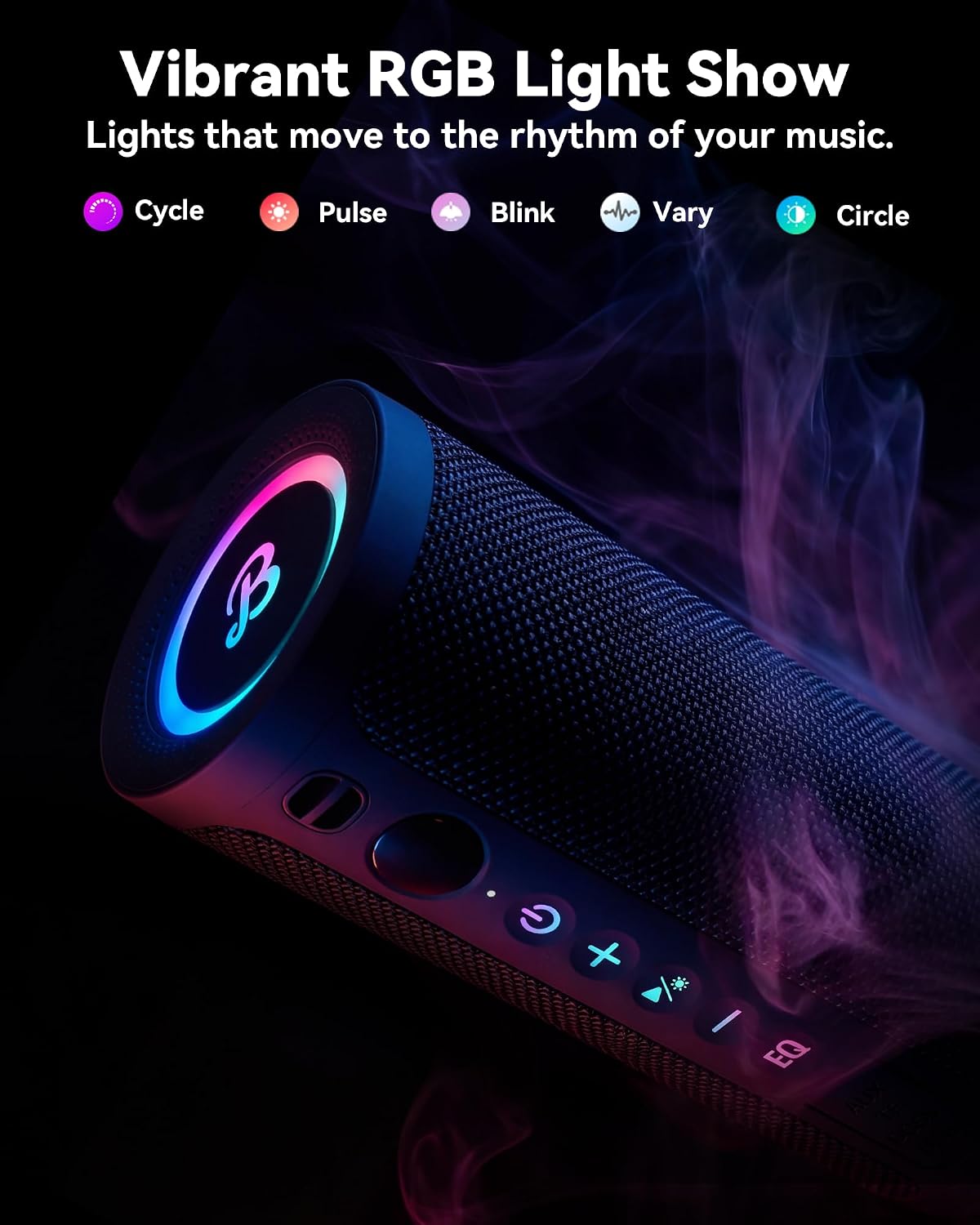Roar 3 Portable Bluetooth Speaker,20W Powerful Sound with JIKE Bass,IPX6 Waterproof,24H Playtime,Bluetooth 5.4,RGB Lights,Wireless TWS Pairing,Outdoor for Camping and Beach (Pink)
