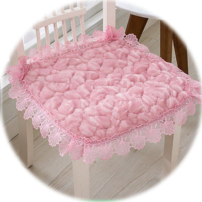 2pcs 17" X 17" Soft Plush Square Chair Cushion Garden Patio Home Lace Floral Dining Seat Pads with Ties(Pink)
