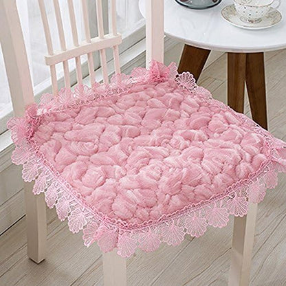 2pcs 17" X 17" Soft Plush Square Chair Cushion Garden Patio Home Lace Floral Dining Seat Pads with Ties(Pink)